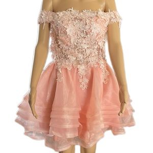 Pink Sleeveless Rhinestones and Pearl Embellished Fit & Flare Dress Women Size 4